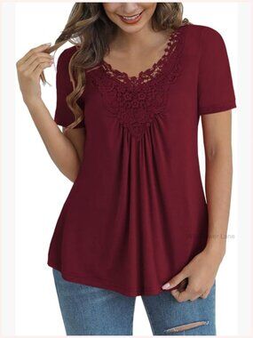 Plus Size Lace Crochet Tunic Top Short Sleeve Blouse